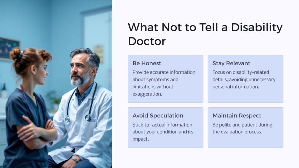 What Not to Tell a Disability Doctor infographic