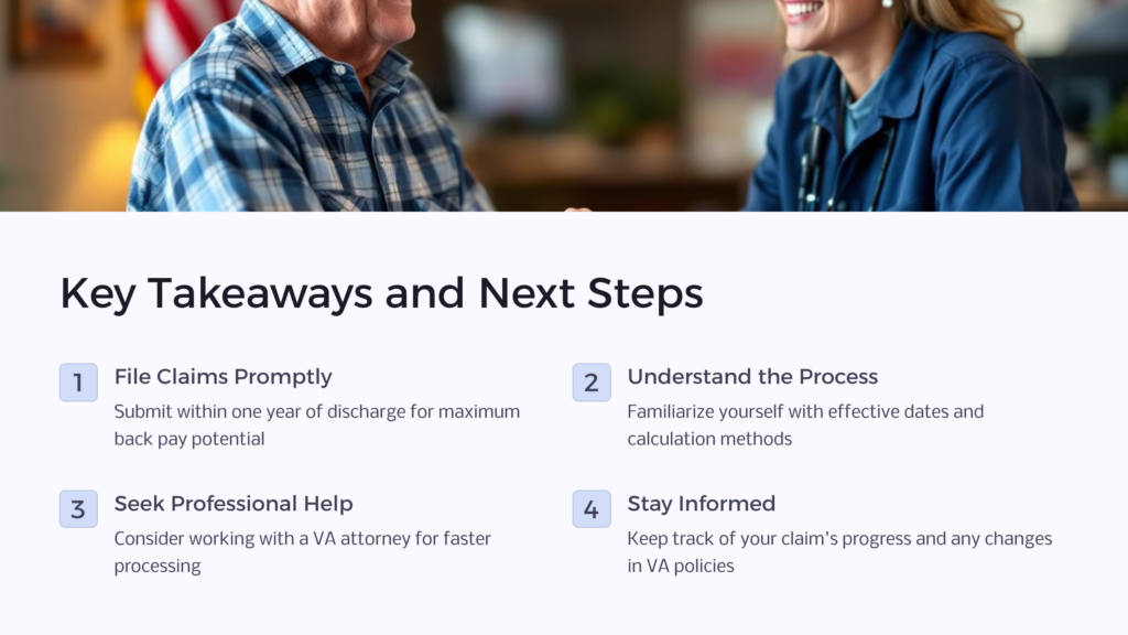VA disability back pay next steps infographic