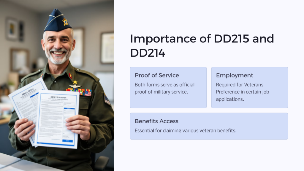 DD215 and DD214 Importance infographic