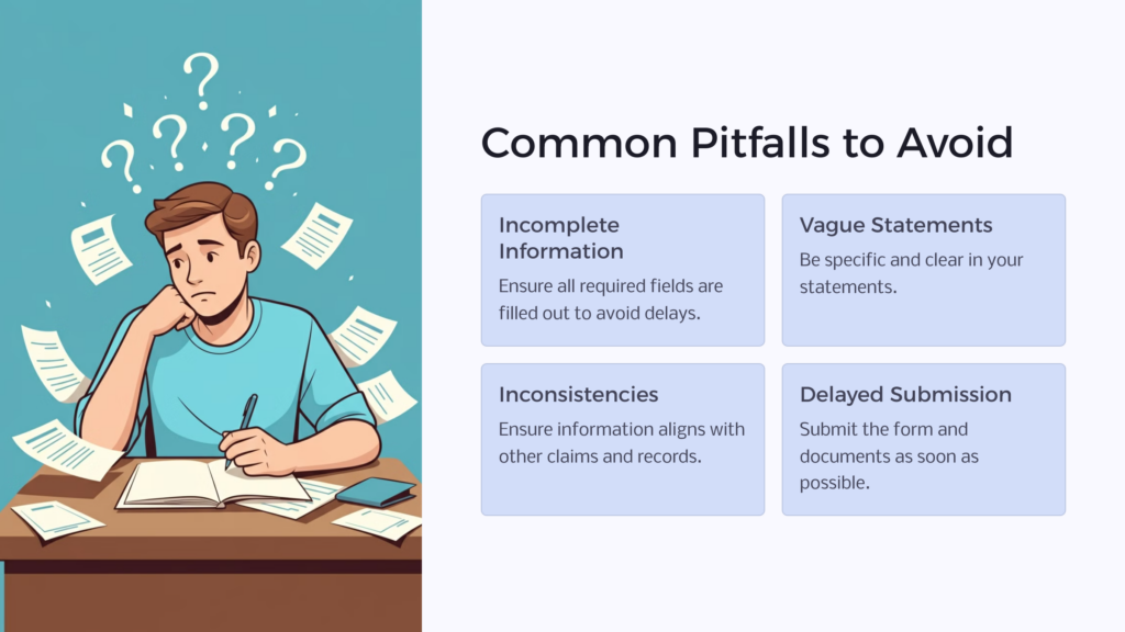 VA Form 21-4138 Pitfalls infographic