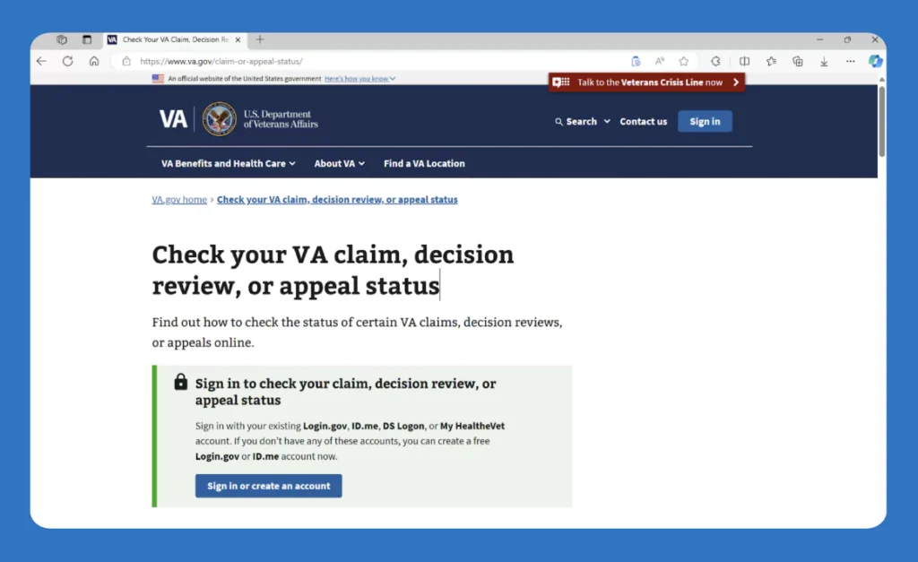 Checking your denied VA disability claim status on the Veterans Affairs website