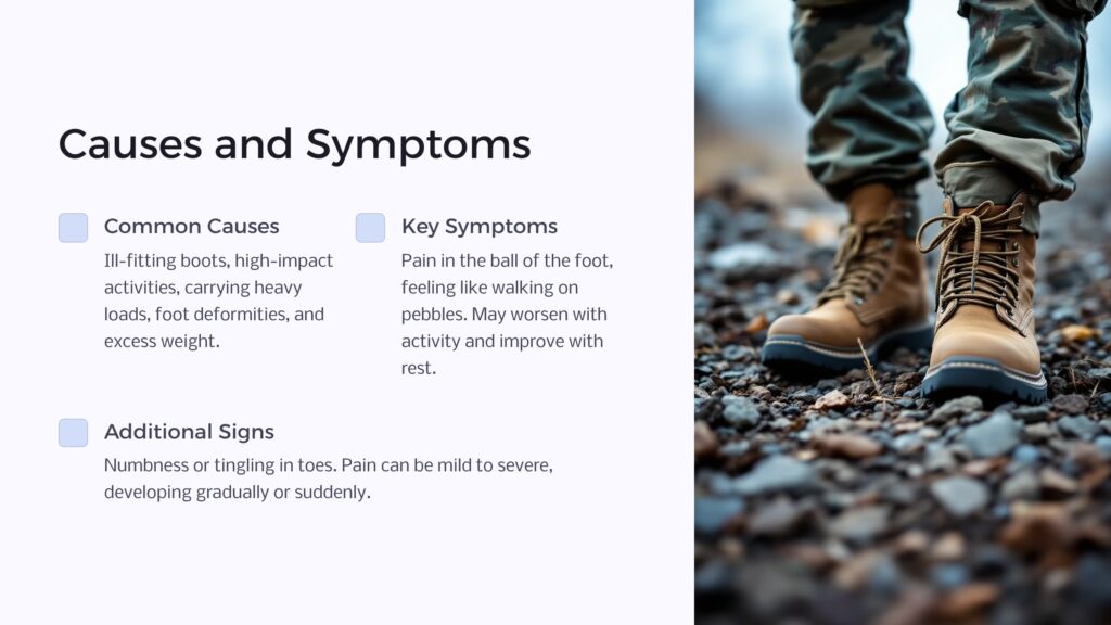 Metatarsalgia Causes and Symptoms infographic