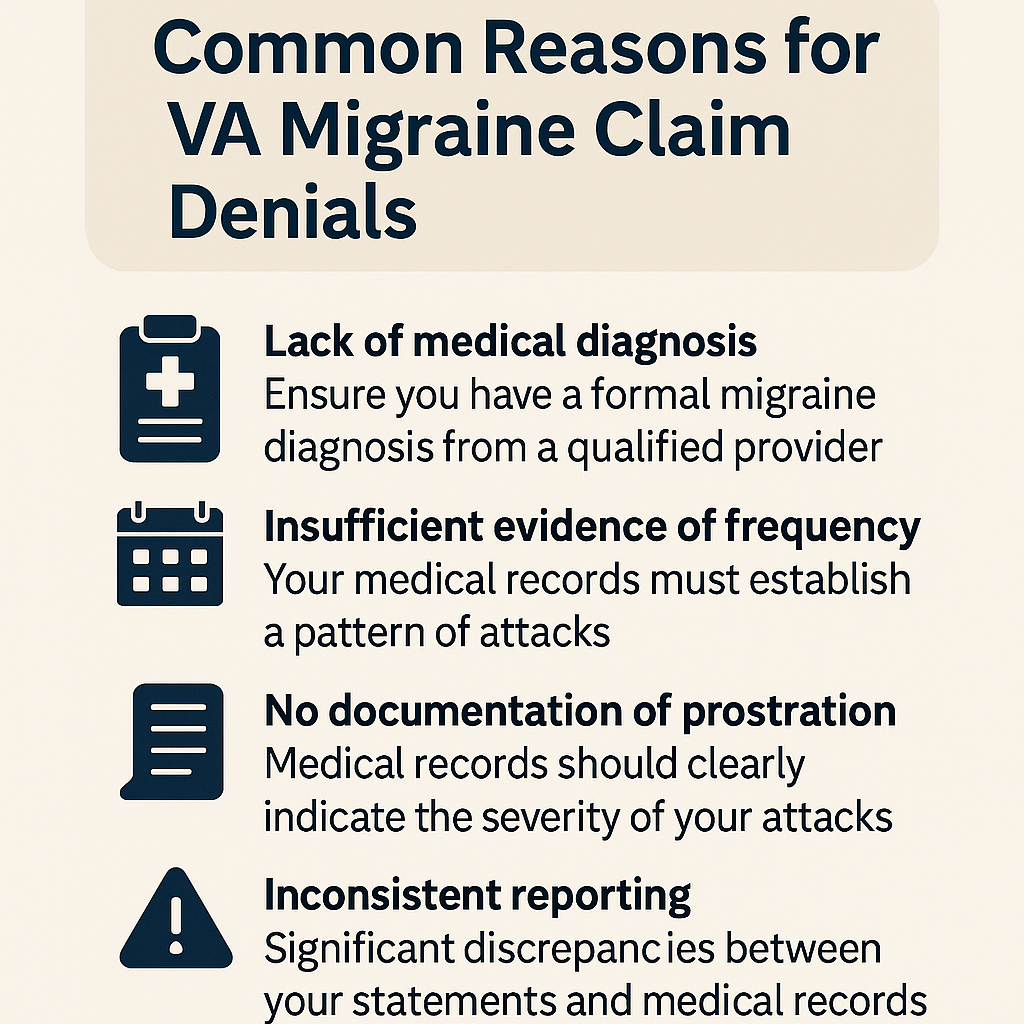 VA Migraine Denial Reasons infographic