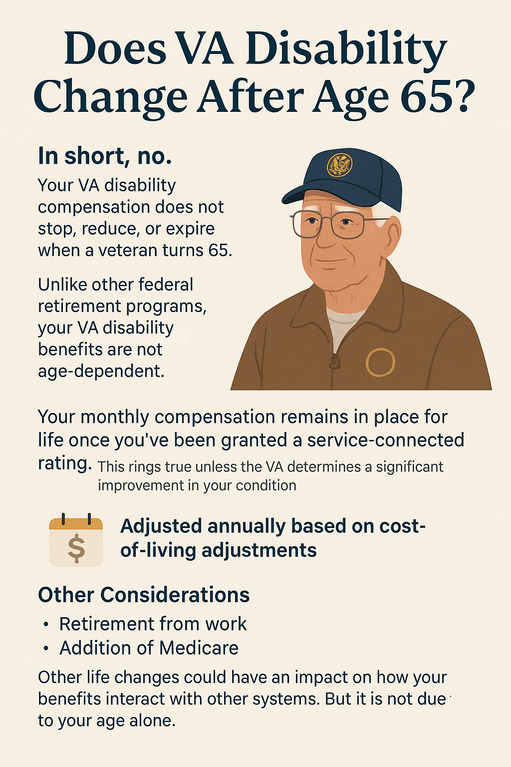 VA Disability After Age 65 infographic