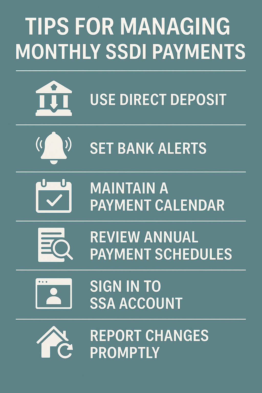 Monthly SSDI Payments Tips infographics