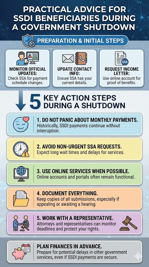 Government Shutdown SSDI Advice infographic