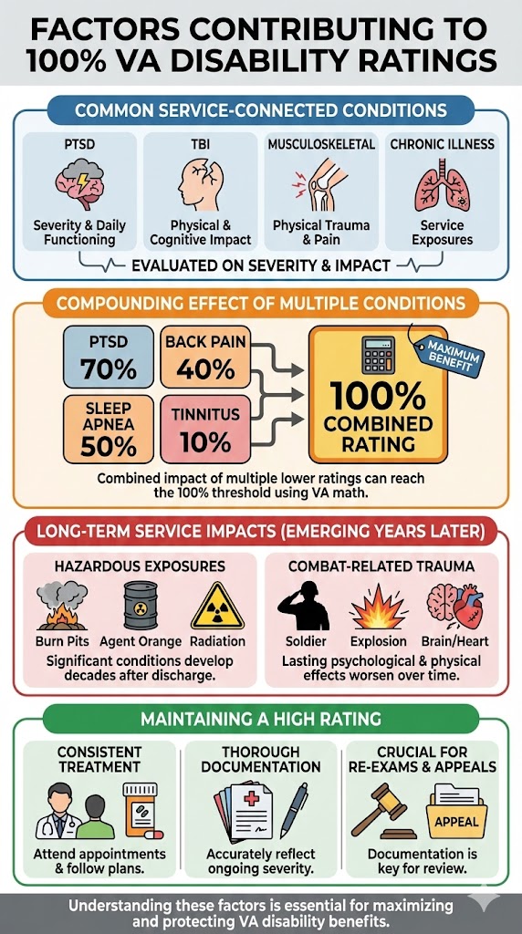 100% Disability Factors infographic