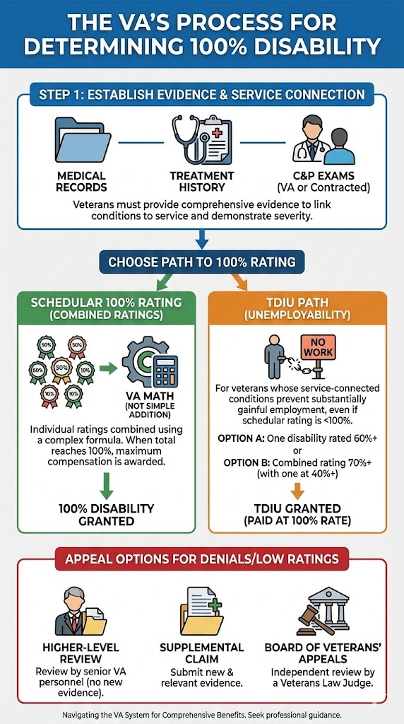 100% Disability VA Process infographic