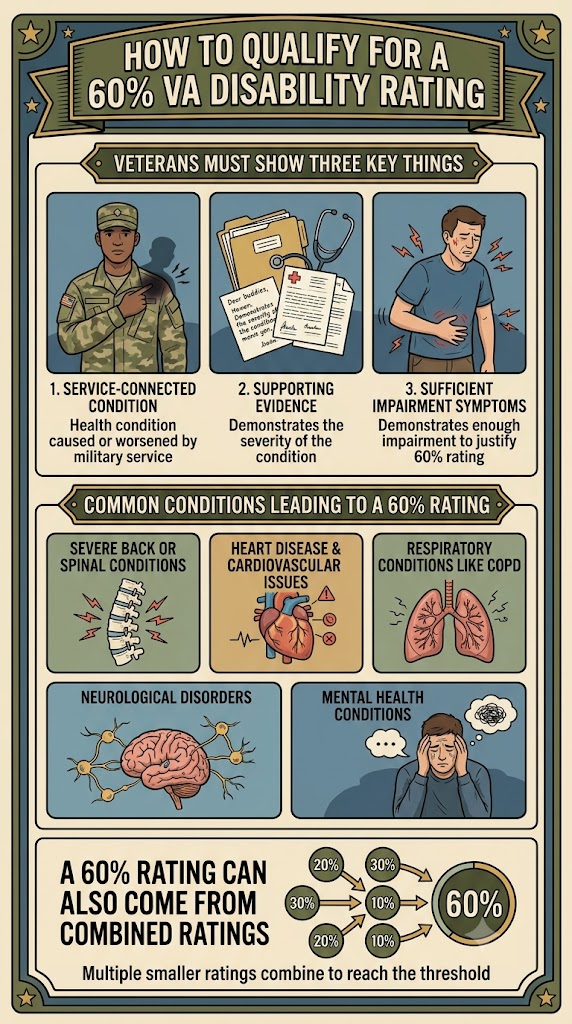 60% VA Disability Rating Qualification infographic