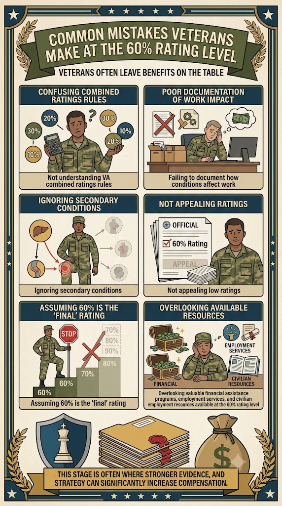 60% VA Disability Rating Common Mistakes infographic