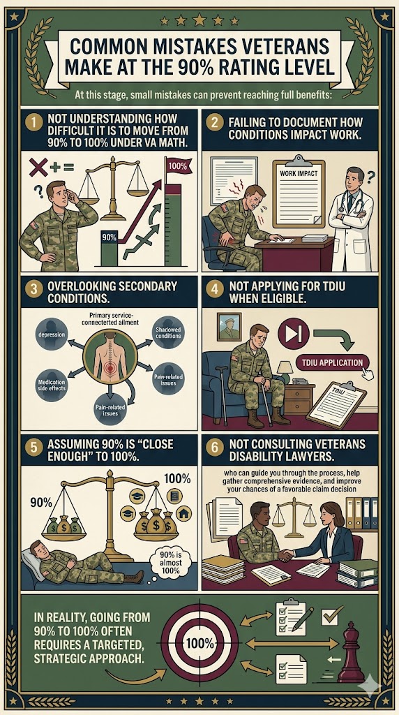 90% VA Disability Common Mistakes infographic