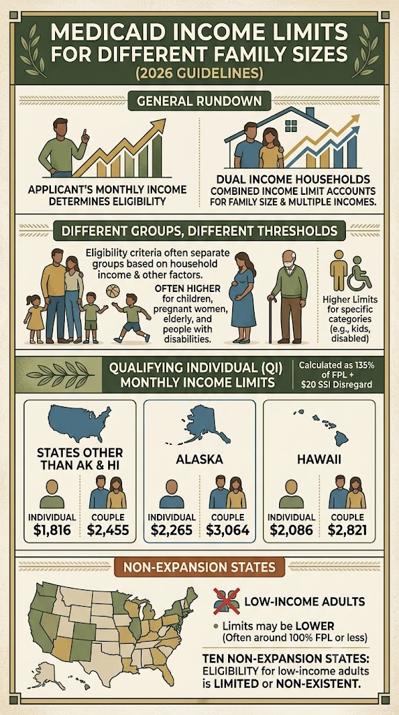 Different Medicaid Income Limits infographic
